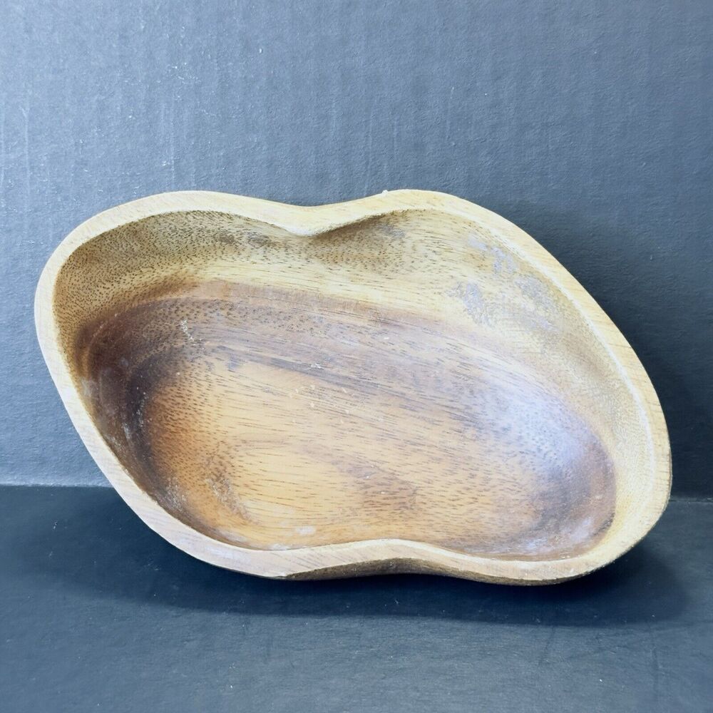Vintage MCM Philippines Hand Carved Wooden Bowl Retro hardwood Trinket